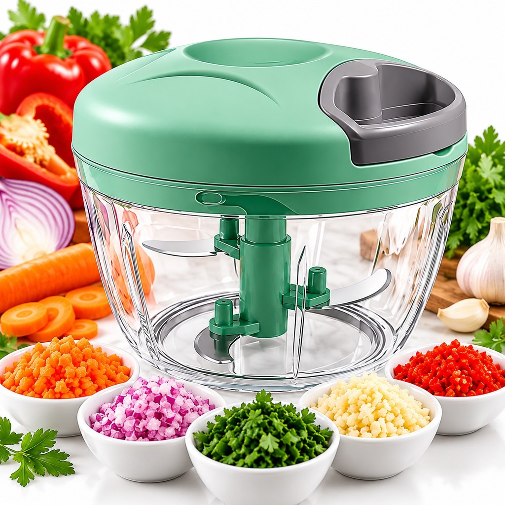 Processador Triturador Manual de Alimentos Alho Legumes Frutas 500ml – 3 Lâminas Portátil