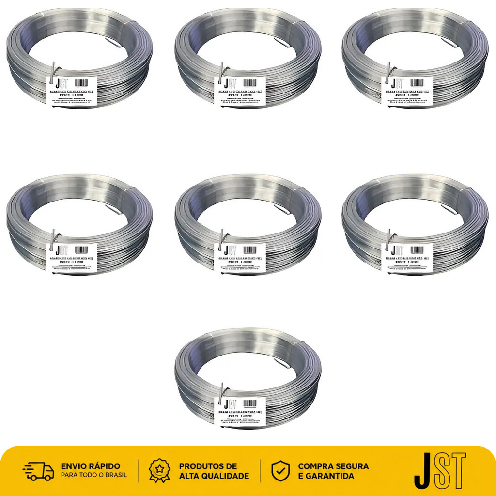 Kit 7kg Arame Liso Galvanizado BWG 18 1,24mm JST 7 Rolos Flexível Varal