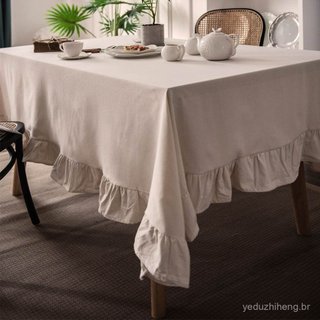 Toalha de mesa de algodão lavado, ecológica e durável, com bordas enroladas para um acabamento elegante, design em estil