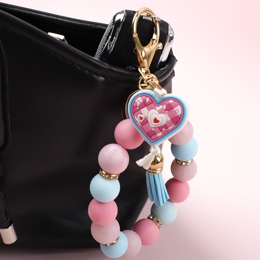Chaveiro de Pulso com Contas de Silicone, Pingente Criativo Acessório, Decoração de Bolsa, Presente Fofo para Uso Diário