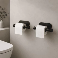 Kit 2 Porta Papel Higiênico Suporte Parede Adesivo Inox Preto Fosco Banheiro Lavabo Luxo CHEF D