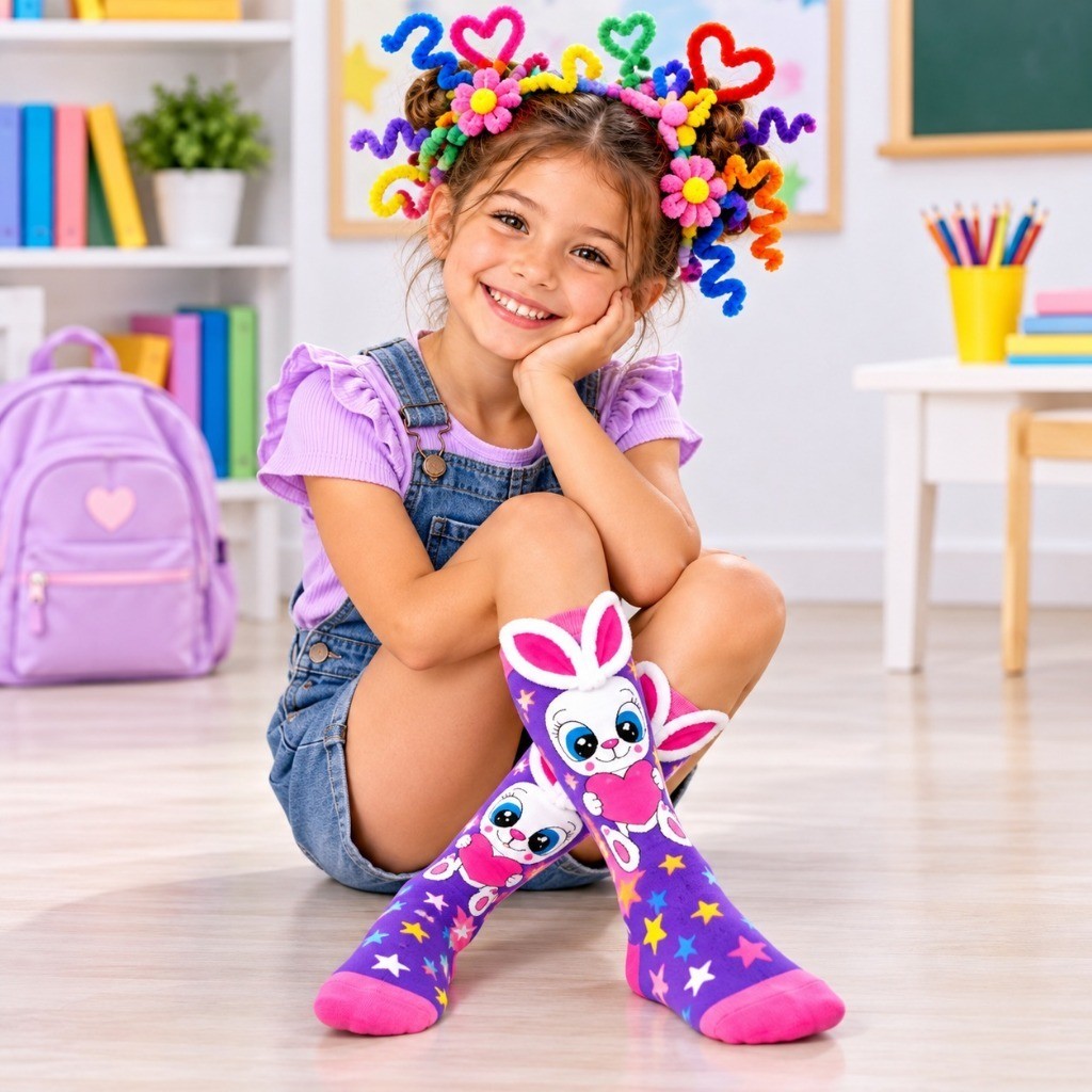 Kit Cabelo Maluco Infantil + Meia Maluca Haste Chenille Colorida Escola Festa Temática — imagem 2 de 2