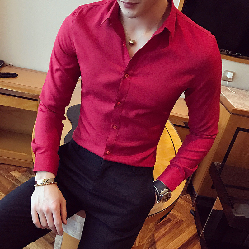 Camisa branca masculina de manga comprida versão coreana na moda bonito camisa Casual magro-ajuste cortado camisa Formal