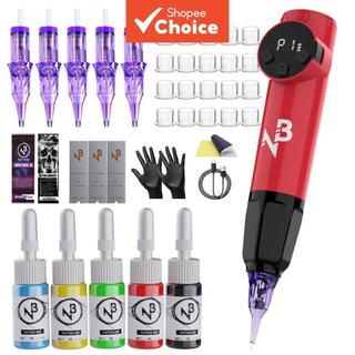 Caneta de tatuagem vermelha sem fio recarregável kit completo de tatuagem para iniciantes…
