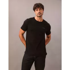 Camiseta Masculina de Algodão Básica Estampa Logo Minimalista No Peito Calvin Klein Jeans - Preto