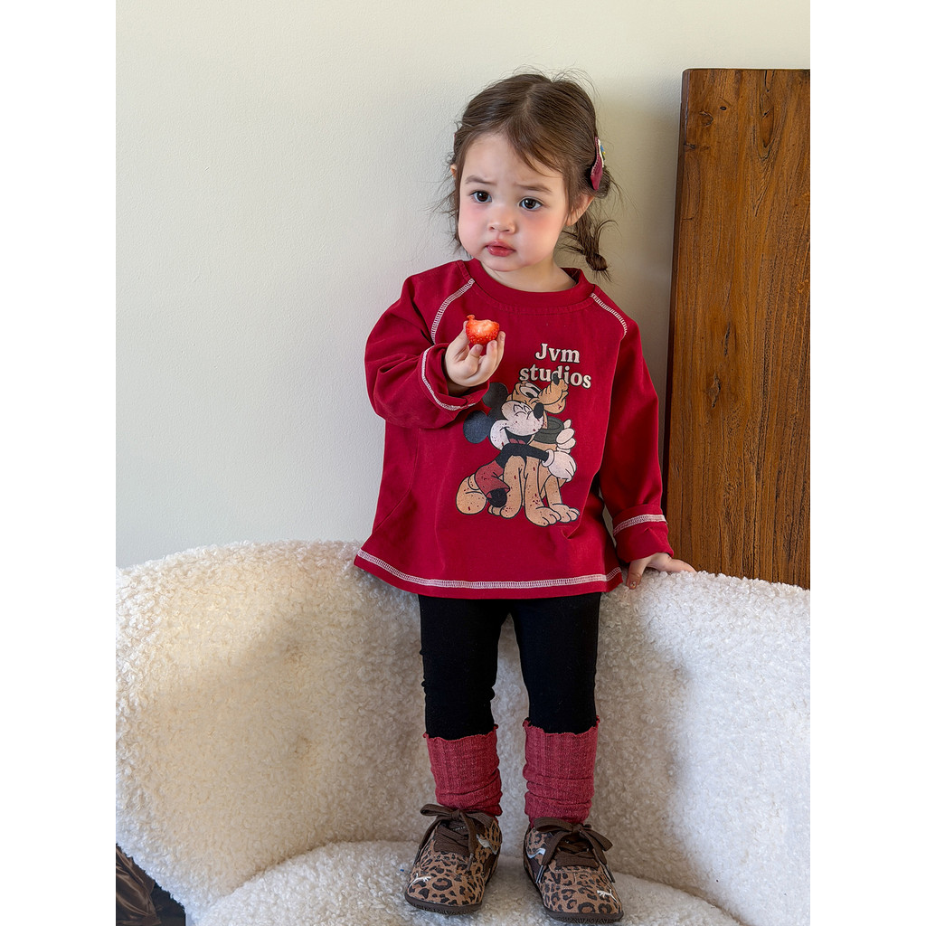 Meninas de manga comprida camiseta primavera roupas 2026 novo estilo estilo ocidental mangas Raglan crianças roupas do b