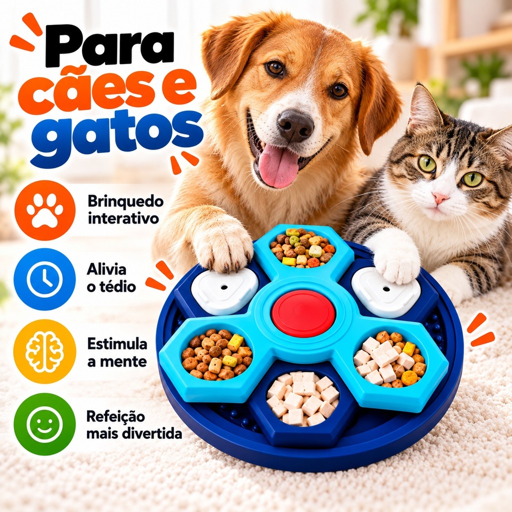 Comedouro Lento Interativo Giratório para Cães e Gatos 2 3 4 Camadas Anti Tédio Ração Petiscos Brinquedo Pet