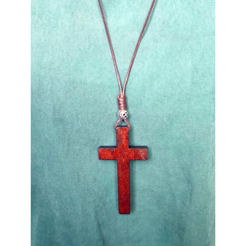 Feito à mão de uma peça esculpida pingente de madeira cruz colar longo camisola corrente Retro casal literário novo esti