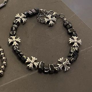 Pulseira de costura de flor cruzada de prata quebrada masculina novo estilo Retro nicho High-End pérola pulseira empilha