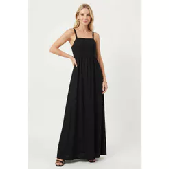 Vestido Longo Feminino Alças Ajustáveis Marialícia Preto