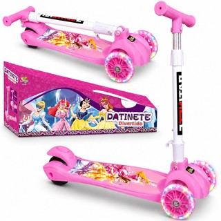Patinete das Princesas Feminino Ajuste Altura 3 Rodas Luz Freio Rosa Presente Crianças Meninas Até 45kg
