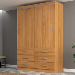 Guarda Roupa Casal 2 Portas de Correr 6 Gavetas Veneza Yescasa Amarelo/Cinnamomo Cinamomo