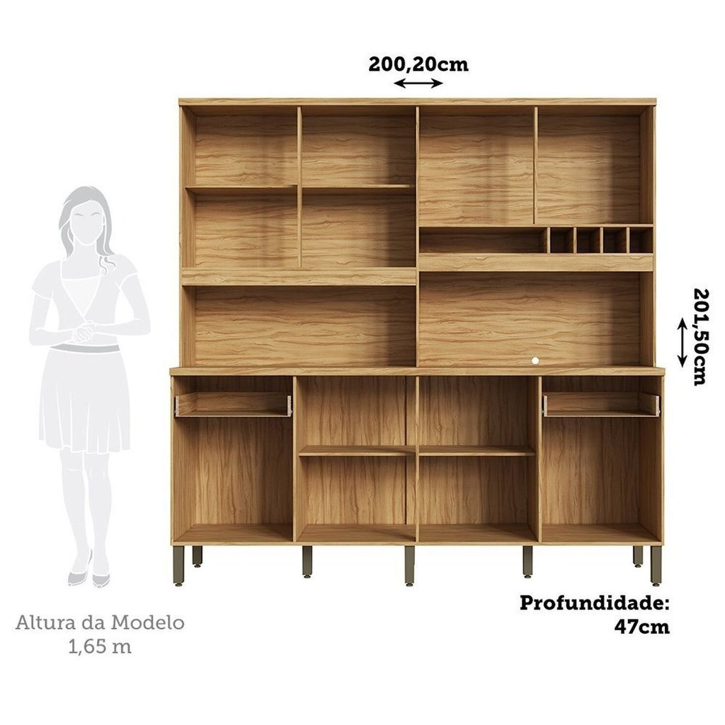 Armário de Cozinha Compacta 8 Portas 2 Gavetas e Mini Adega 200cm 100% MDF Hungria Espresso Móveis Bege/Amêndoa/Off · foto 2