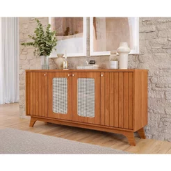 Buffet Aparador de Sala de Jantar 4 Portas com Tela Isa Marrom/Cinamomo Cinamomo Telado