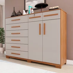 Cômoda para Quarto 2 Portas 8 Gavetas Esmeralda Expresso Móveis Marrom/Cinamomo/Off White Cinamomo/Off White
