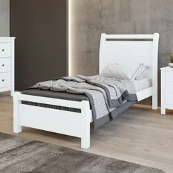 Cama de Solteiro Cabeceira com Detalhes Curvos Madeira Reali Plus Branco Branco