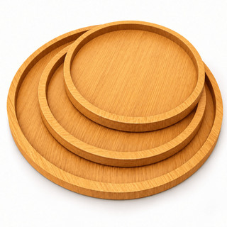 Kit 3 Bandejas Redondas MDF Amadeiradas 29,5cm 23,5cm e 19,5cm Decorativas Organizador Perfumes