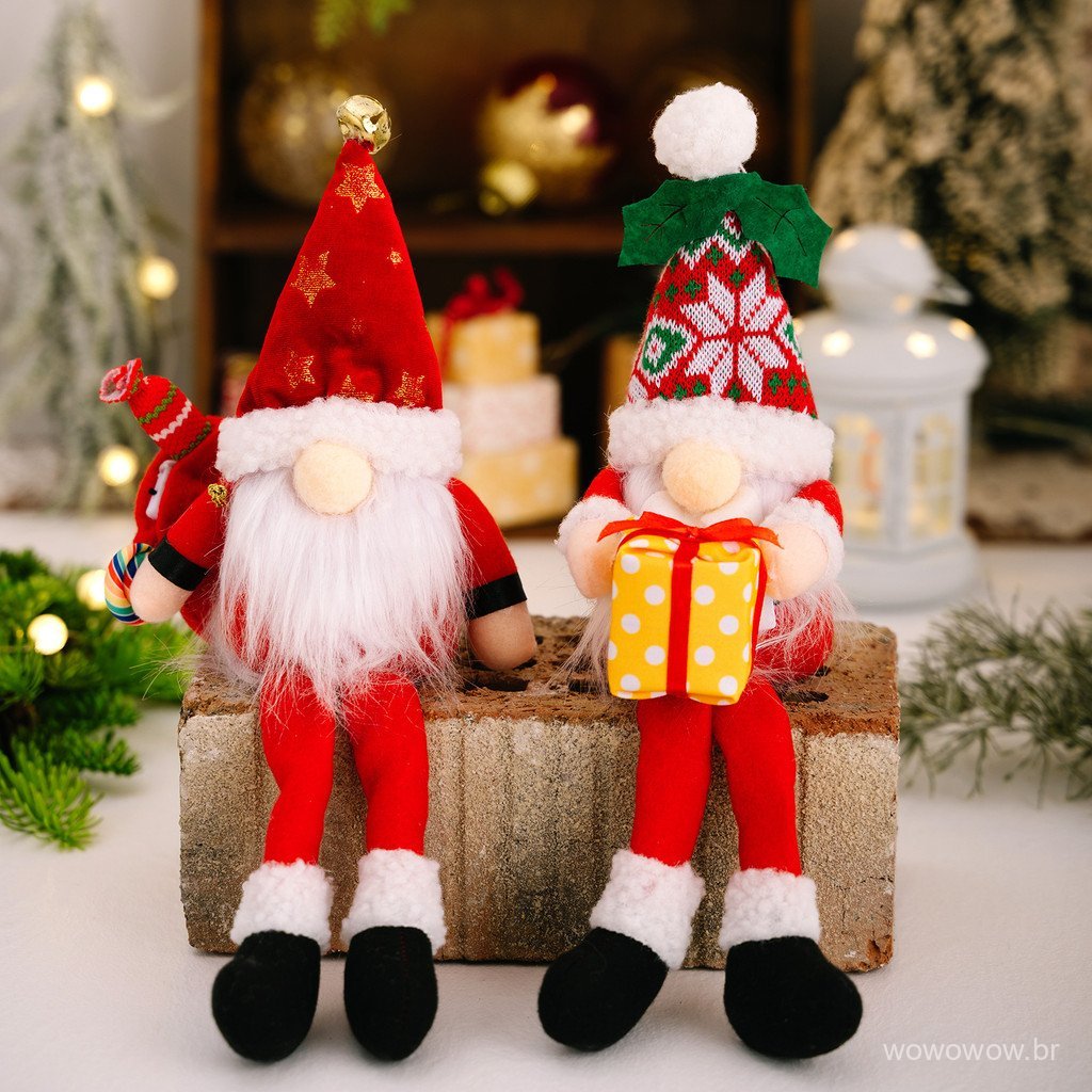 Boneco de pelúcia de Papai Noel sem rosto, decoração de Natal, enfeite de poliéster com perna longa para decoração de me