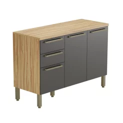 Balcão de Cozinha 120cm com 3 Portas 2 Gavetas e Tampo 100% MDF Itália Espresso Móveis Cinza/Amêndoa Amêndoa/Chumbo
