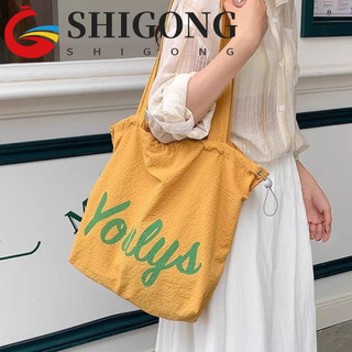 SHIGONG Bolsa De Ombro De Nylon , Sacola De Compras Com Cordão De Lona , Praia Estampa De Letras
