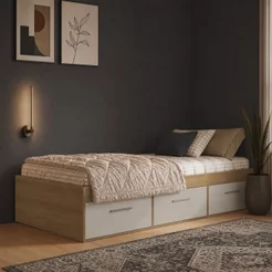 Cama de Solteiro com 3 Gavetas Genebra Mel Arenas Mel/Arenas