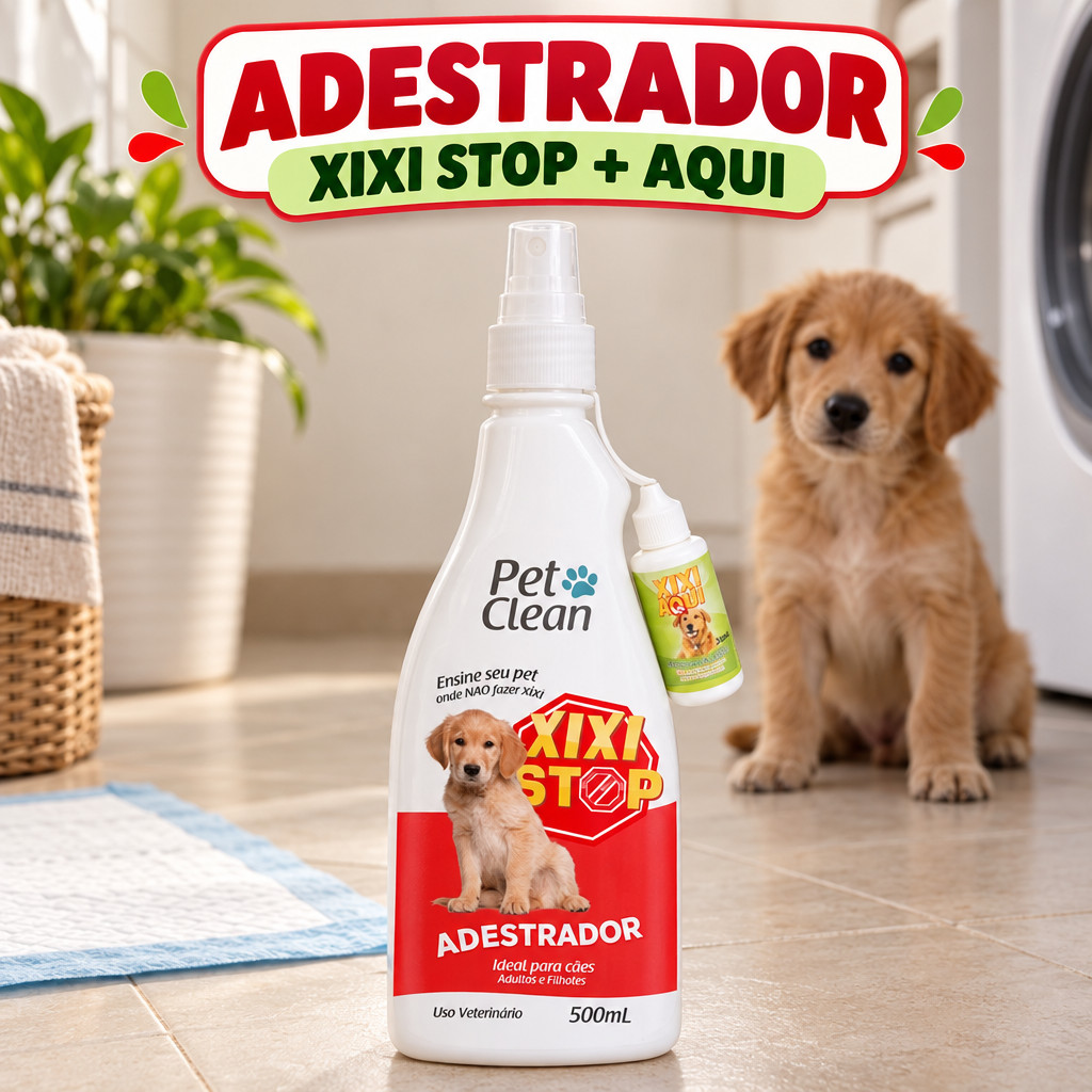 Kit Adestrador Xixi Stop + Xixi Aqui Pet Clean 500 mL para Cães e Gatos