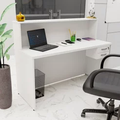 Balcão Atendimento Recepção Consultório 140x60cm com Gaveta Branco Branco