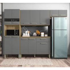 Cozinha Compacta 4 Peças Balcão 120cm com Tampo Versalhes Freijó/Gris Freijó/Gris