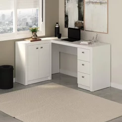 Escrivaninha Mesa Escritório em L com e Armários ME4100 3 Gavetas 136cm Branca Branco