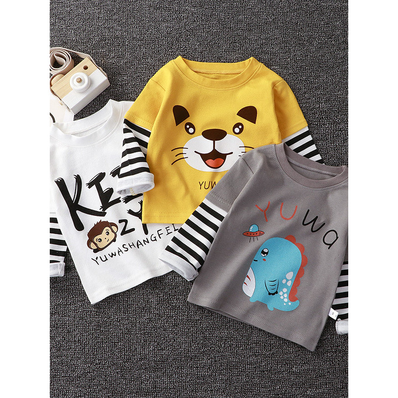 Primavera outono camiseta infantil meninos meninas manga comprida topos 0-5 anos de idade dos desenhos animados camisas 