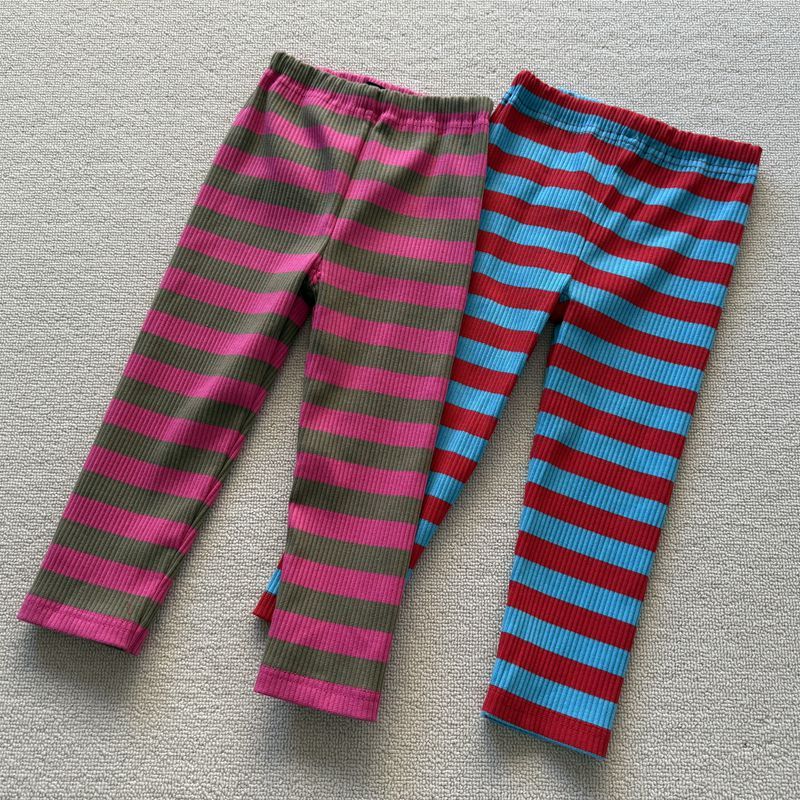 100-130 tamanho comércio exterior primavera outono estilo meninas crianças listrado rosqueado algodão Leggings calças co