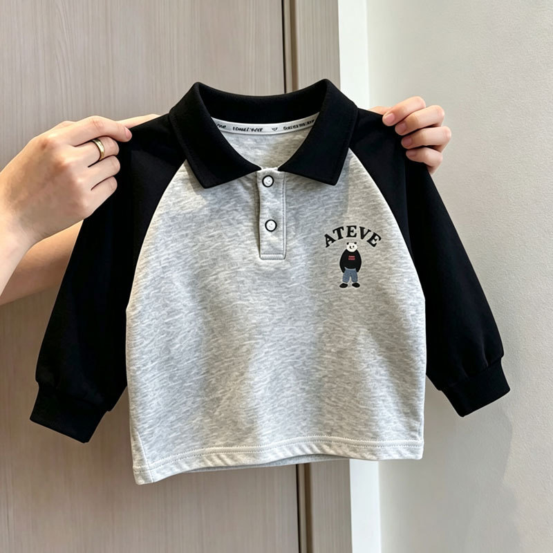 Crianças camisa polo de manga comprida primavera outono novo estilo meninos versão coreana impressão dos desenhos animad