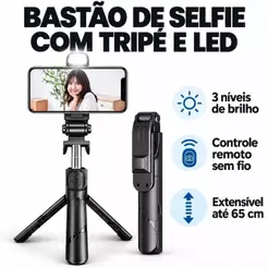 Bastão Pau de selfie Tripé Retrátil Com Luz LED Controle Bluetooth Celular janoclick