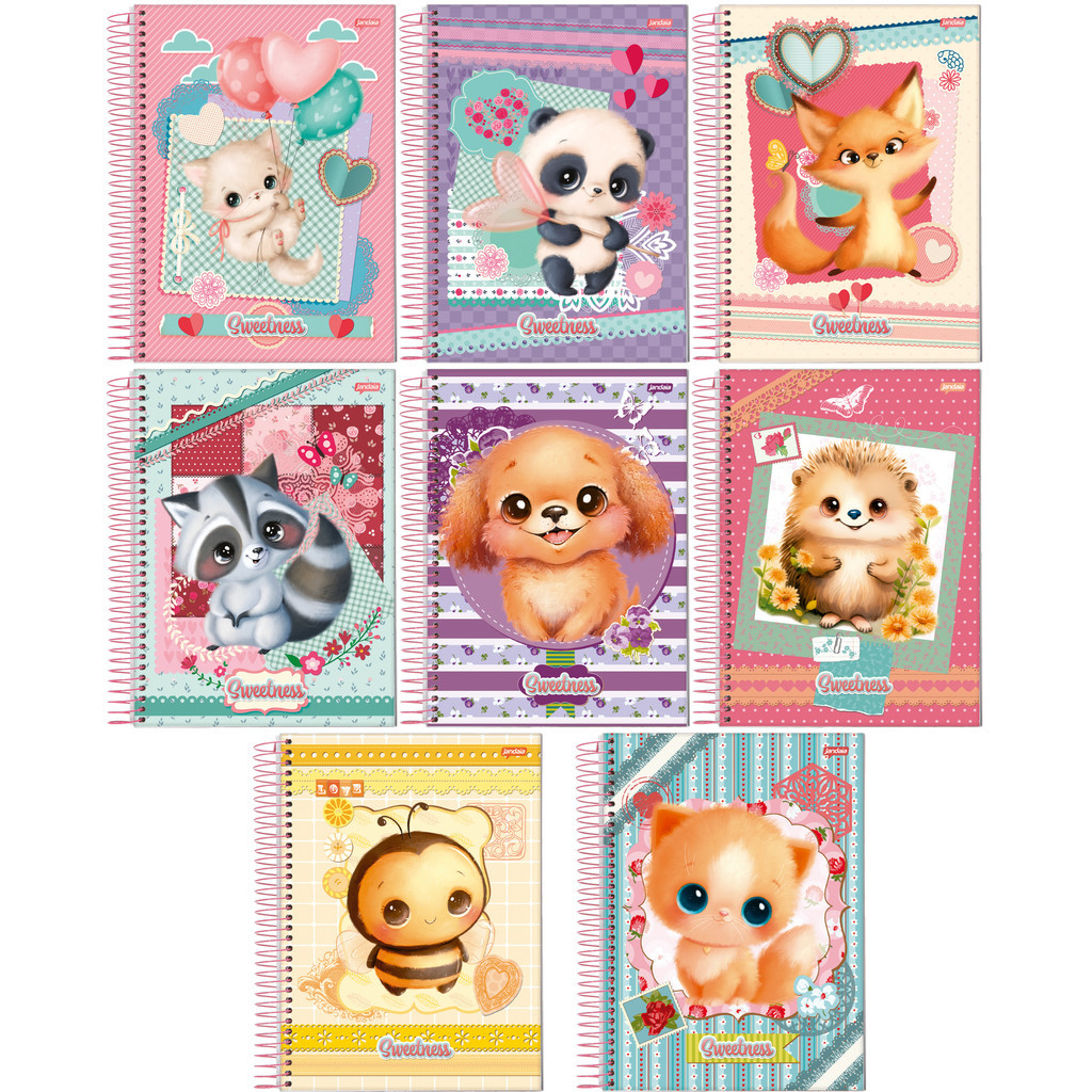 Kit 4 Cadernos Universitários Sweetness Animais 1 Matéria 80 Folhas Capa Dura em Oferta na Shopee