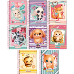 Kit 4 Cadernos Universitários Sweetness Animais 1 Matéria 80 Folhas Capa Dura