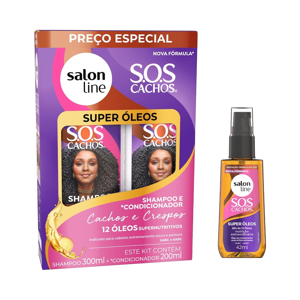 Kit Shampoo e Condicionador + Óleo SOS Cachos Super Óleos em Oferta na Shopee