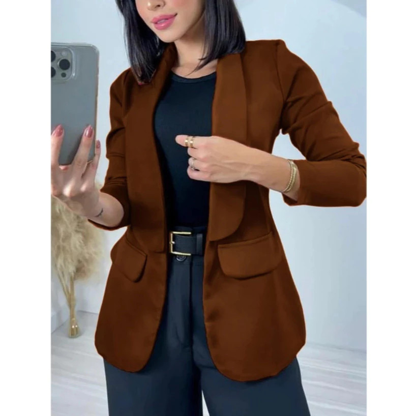 Max Blazer Feminino Slim e Plus Size Casaco Social Acinturado Roupas Femininas Tendência