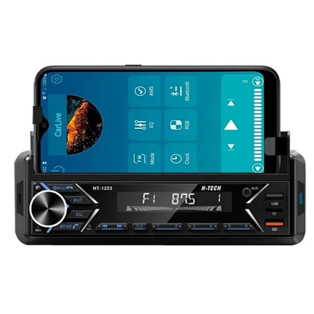 Som Automotivo Rádio Suporte para Celular com APP para Bluetooth/USB/SD/Aux H-Tech - HT-1223