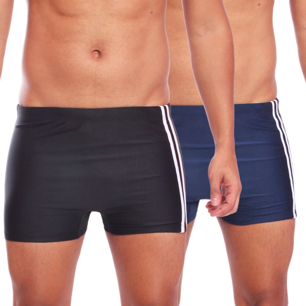 Kit 2 Sungas Boxer Masculina Com Friso Moda Praia Verão Preto