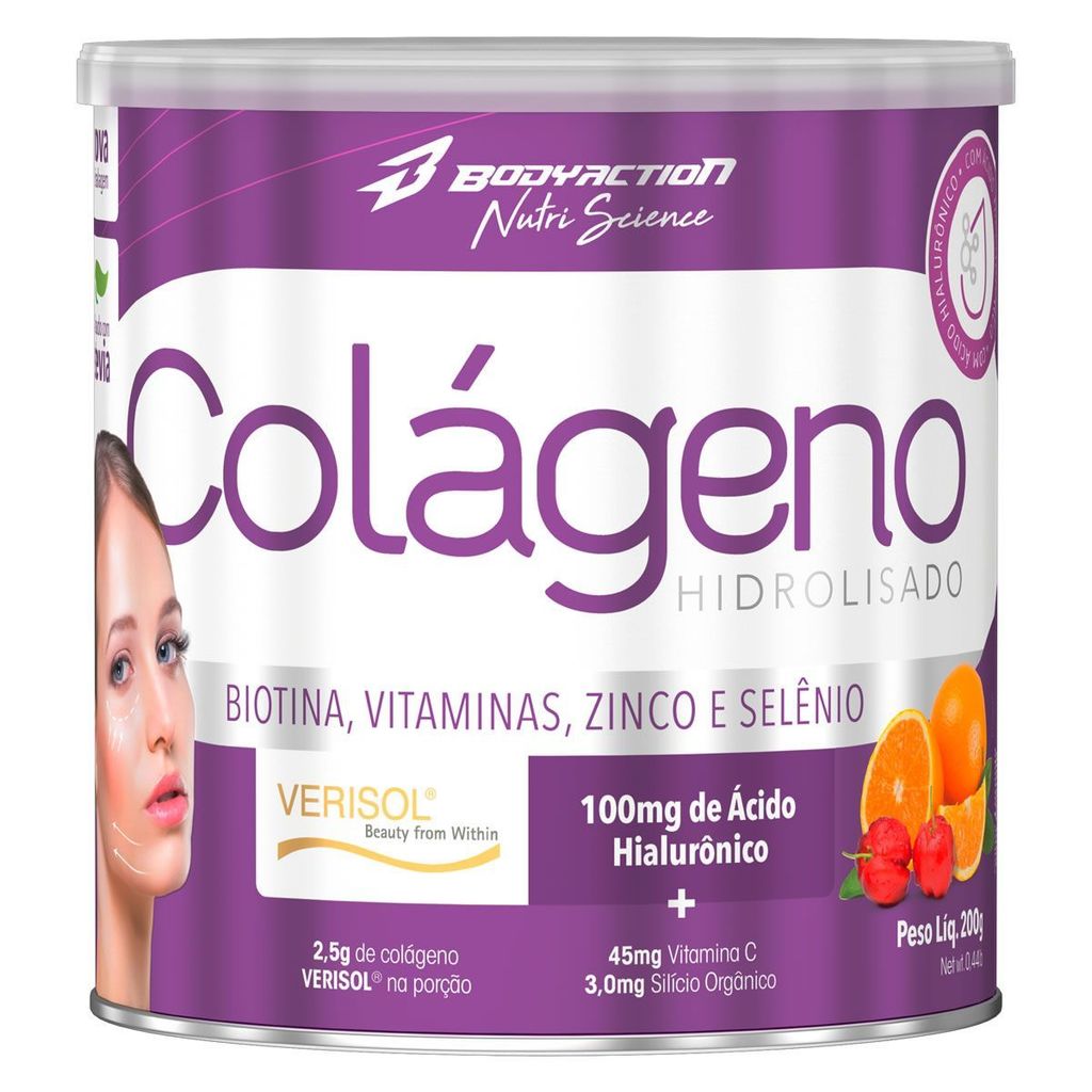 Colágeno Verisol Com Hialurônico - 200g Laranja com Acerola - BodyAction em Oferta na Shopee