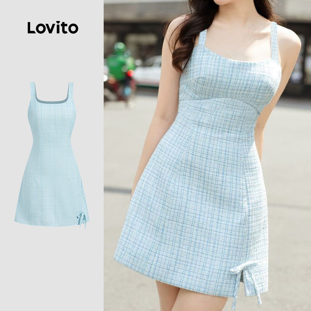 Lovito Vestido Fofo com Laço Primavera/verão Vestido de Cor Azul Claro para Mulheres L149LD488 em Oferta na Shopee