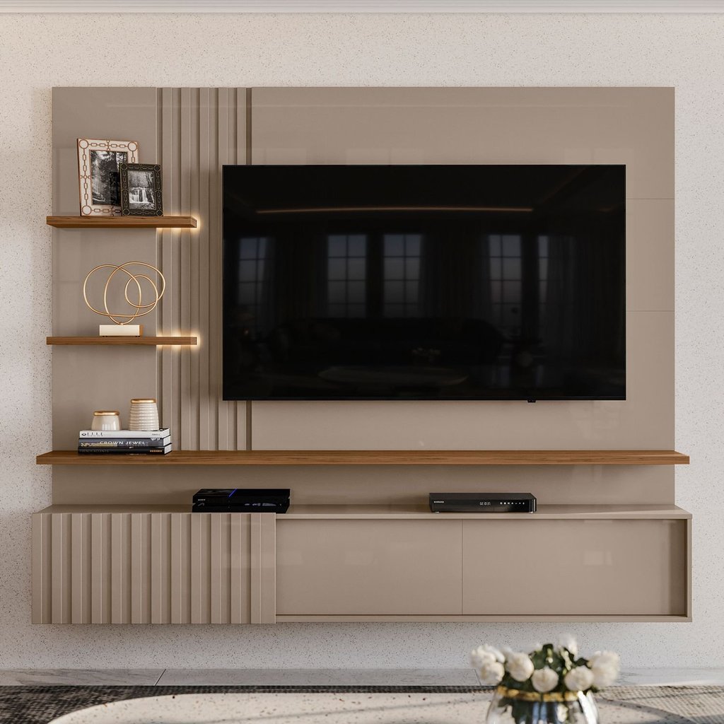 Painel para TV até 65 Polegadas LED Ripado 2 Portas Atena Fendi/Naturale em Oferta na Shopee