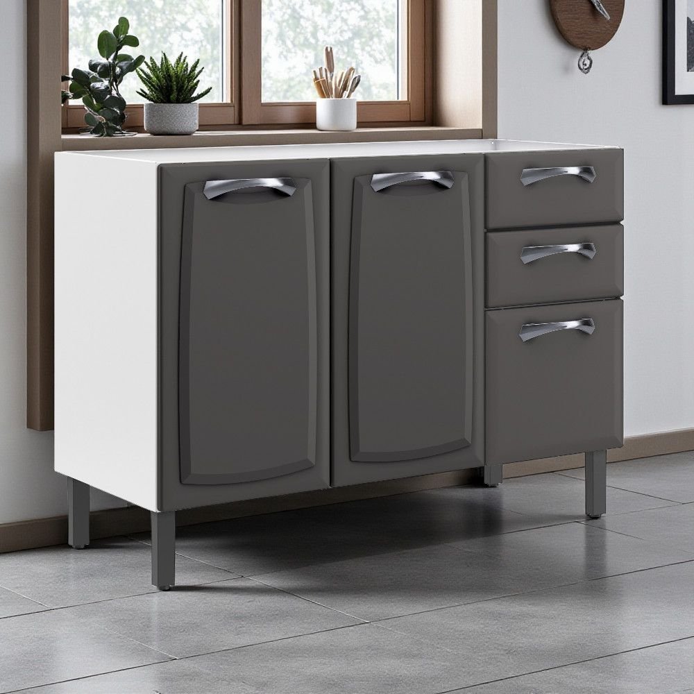 Balcão Cozinha em Aço 3 Portas e 2 Gavetas 120cm Sem Tampo New Premium Itatiaia  Grafite/Branco em Oferta na Shopee