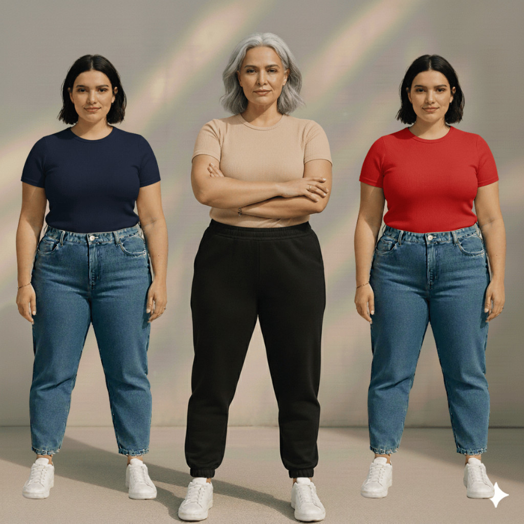 Kit 3 Camisetas Plus Size Canelado Manga Curta Feminina Verão Moda Gola Redonda