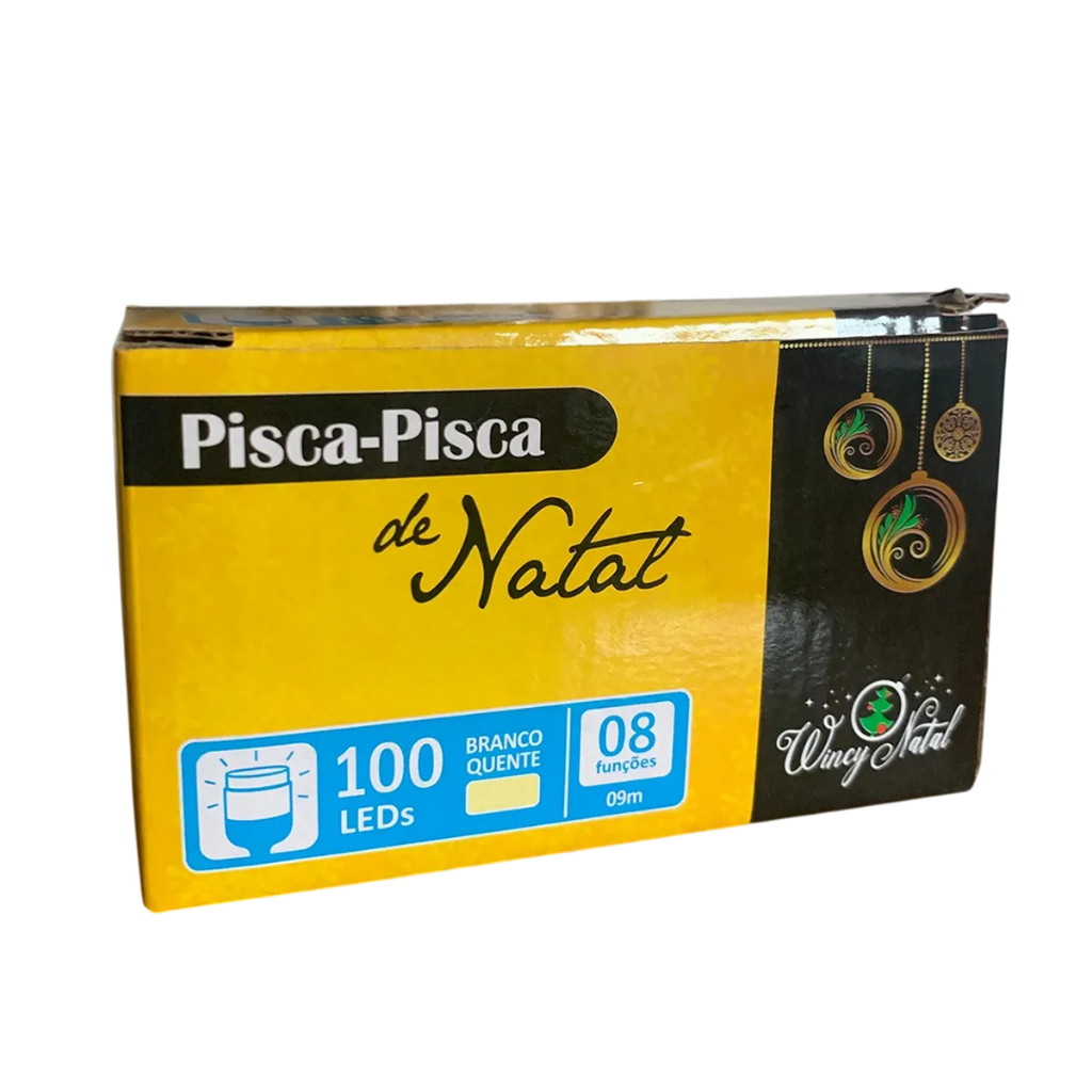 Pisca-Pisca de Natal 100 LEDs Branco Quente 9m com 8 Funções Fio Transparente Wincy Natal - 220V