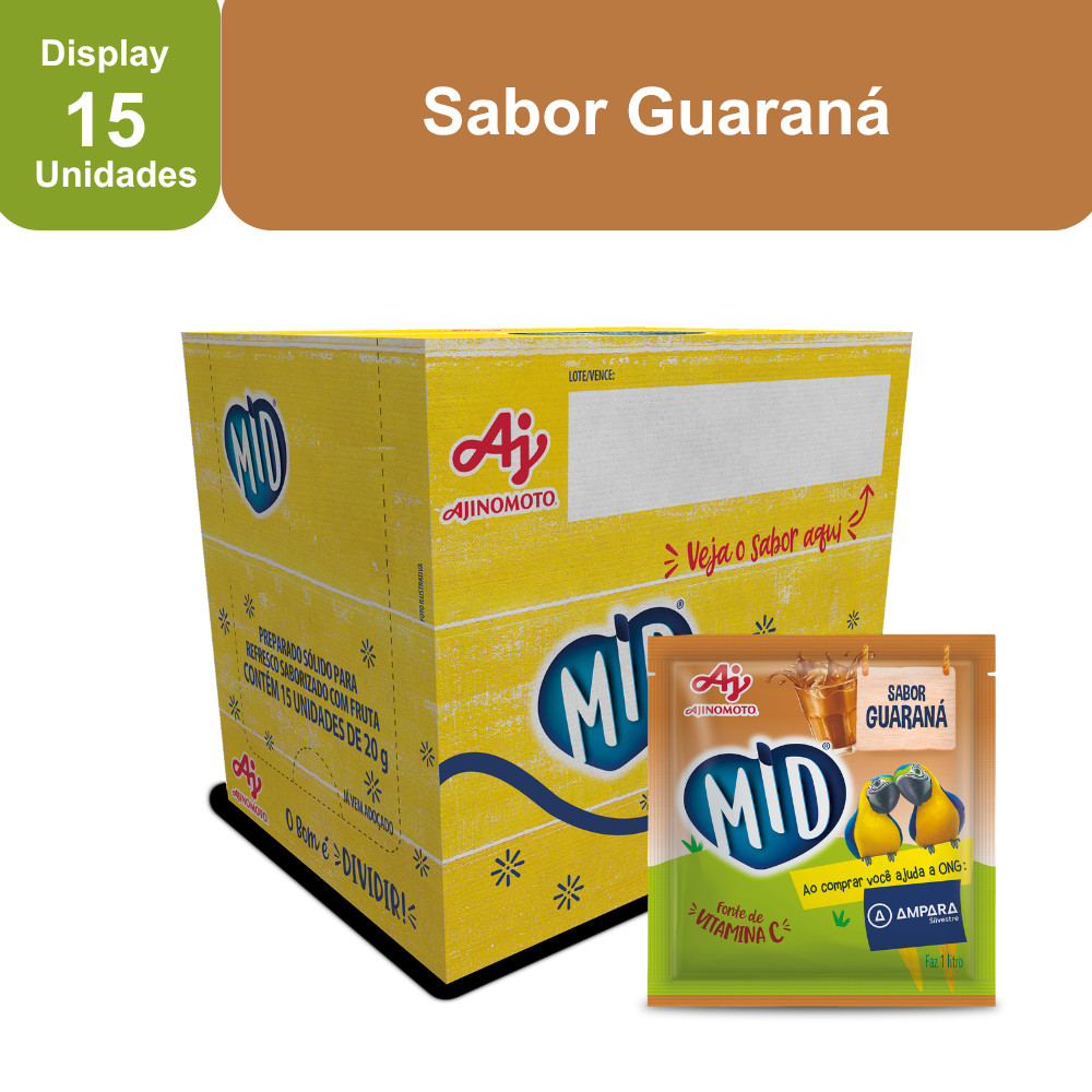 Kit Refresco em Pó MID® Sabor Guaraná Com 15 Unidades de 20g