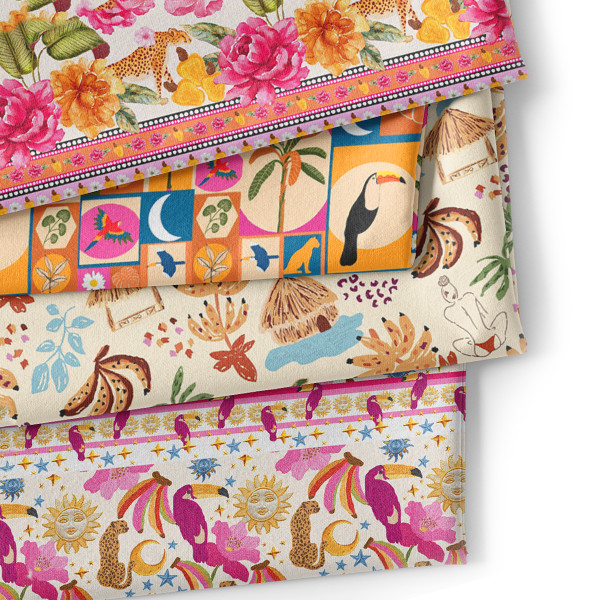 Tecido Tricoline Digital Estampa Tropical Tucano Animais Floral Artesanato Patchwork Pano