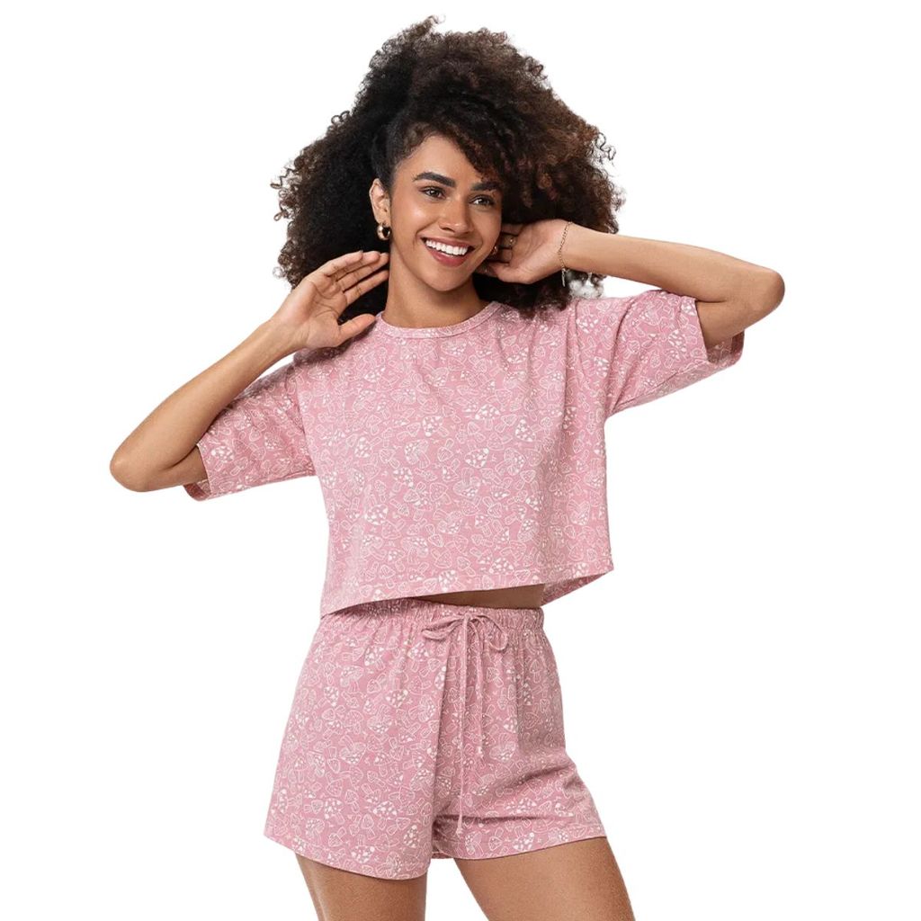 Pijama Curto de Verão Cropped Estampado Zee Rucci