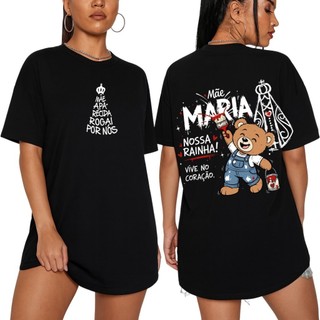Camiseta Feminina Streetwear Mãe Aparecida Rogai Por Nós Estampada Católica Malha Algodão Camisa Gola Redonda Lançamento