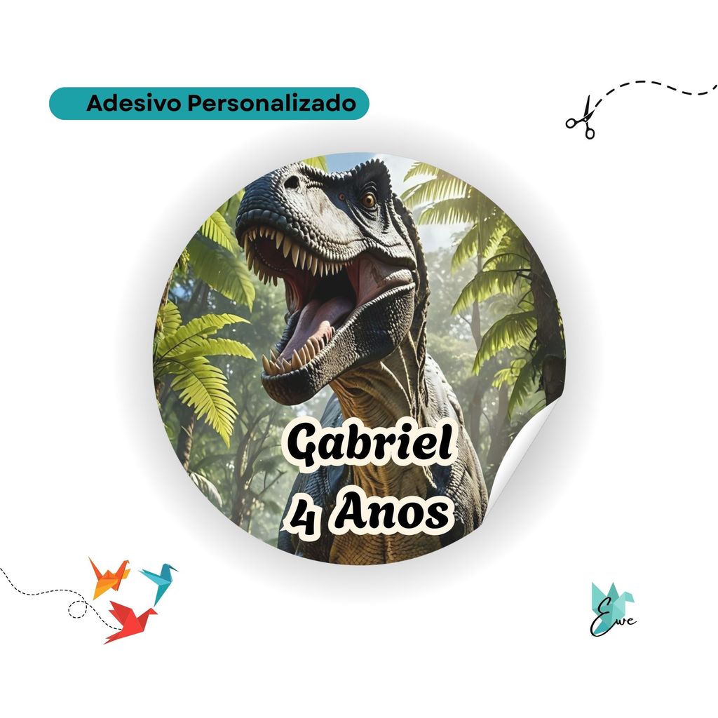 Kit 200 Adesivos Personalizados Dinossauros 4x4cm | Rótulo para Lembrancinhas de Festa Infantil II